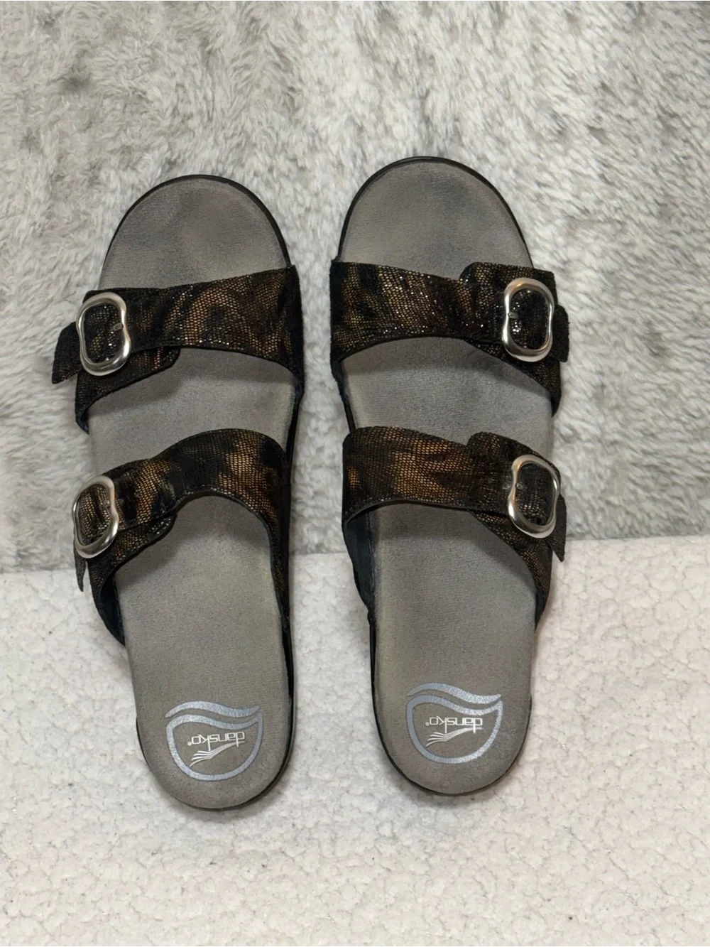 Dansko Sophie Metallic Python Leather Slide Wedge Sandals Size EU 41